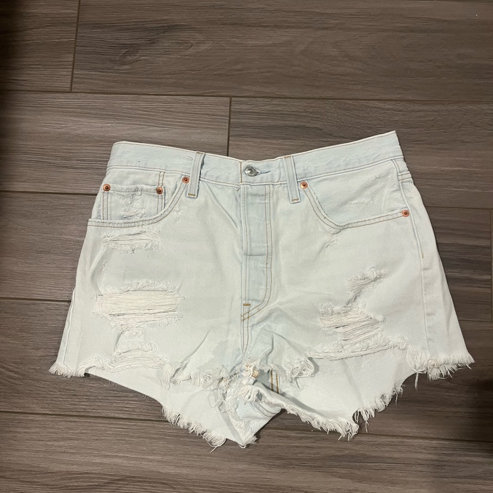 Levi's Light Blue Ripped Jean Shorts